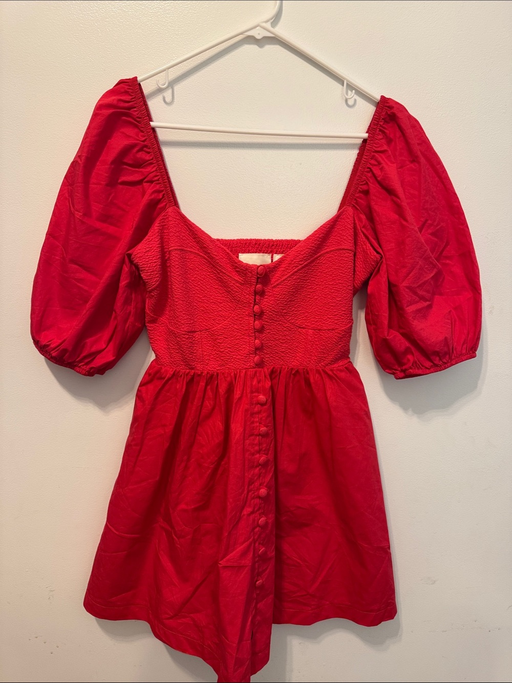 Maeve Red Puff-Sleeve Mini Dress